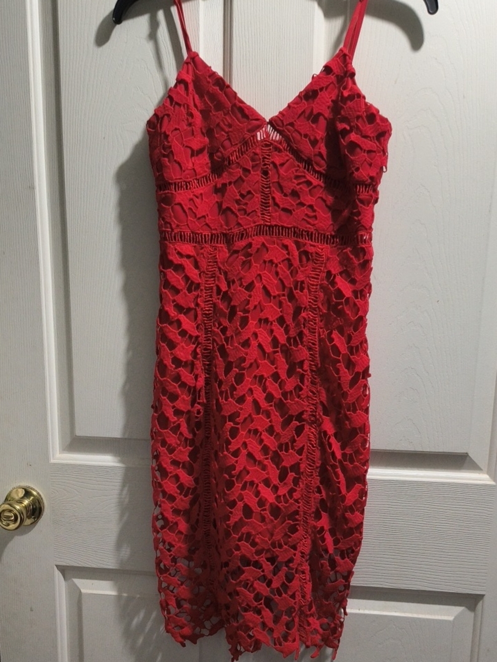Ina Red Lace Midi Dress with Spaghetti Straps